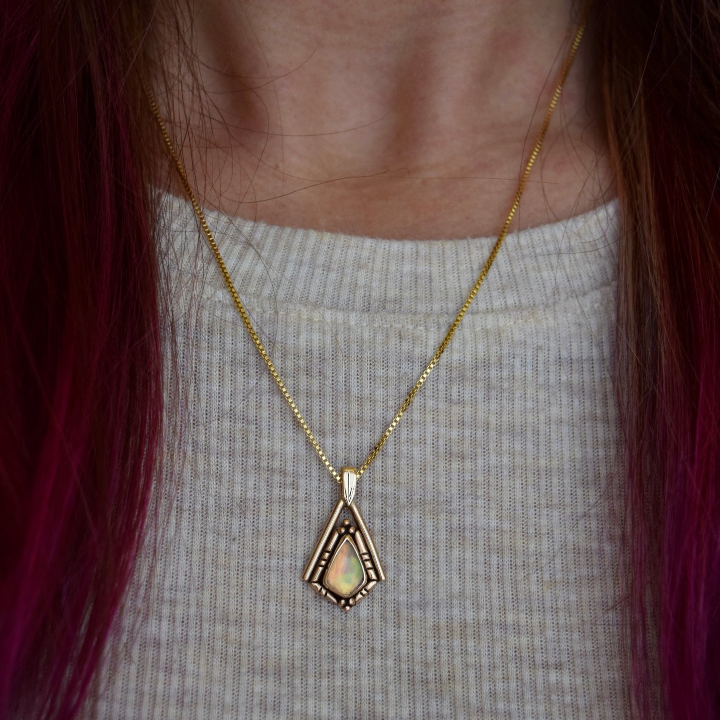 North Star Necklace with Rose Cut Ethiopian Opal and Yellow Gold Fill